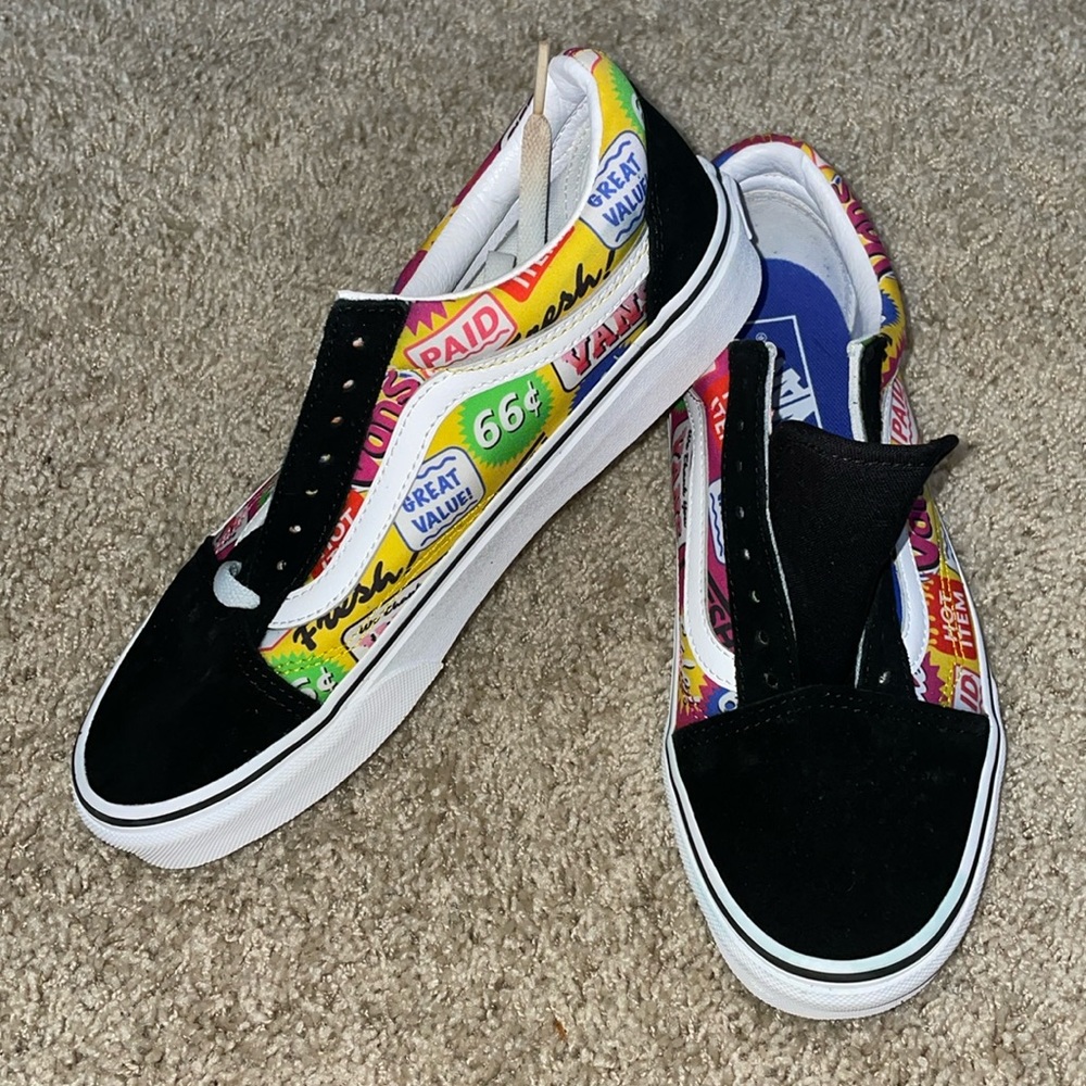 VANS Old Skool Colorful Store Advertising Signs Black Suede Canvas Men 6.5 Wm 8